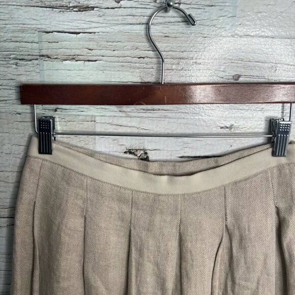 Maeve Anthropologie Women’s Beige  Hatch Mark 100% Linen Pleated Skirt Size 0 - Picture 5 of 9